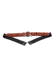 Braided & Beaded P U Wide Belt