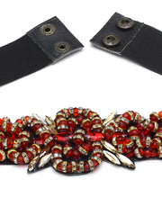 Braided & Beaded P U Wide Belt