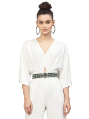 Braided & Beaded P U Wide Belt