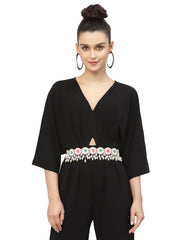 Mandala Embellished Velvet Wide Belt