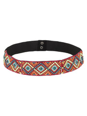 Bead Work Geometric Polyester & Velvet Handmade Belt