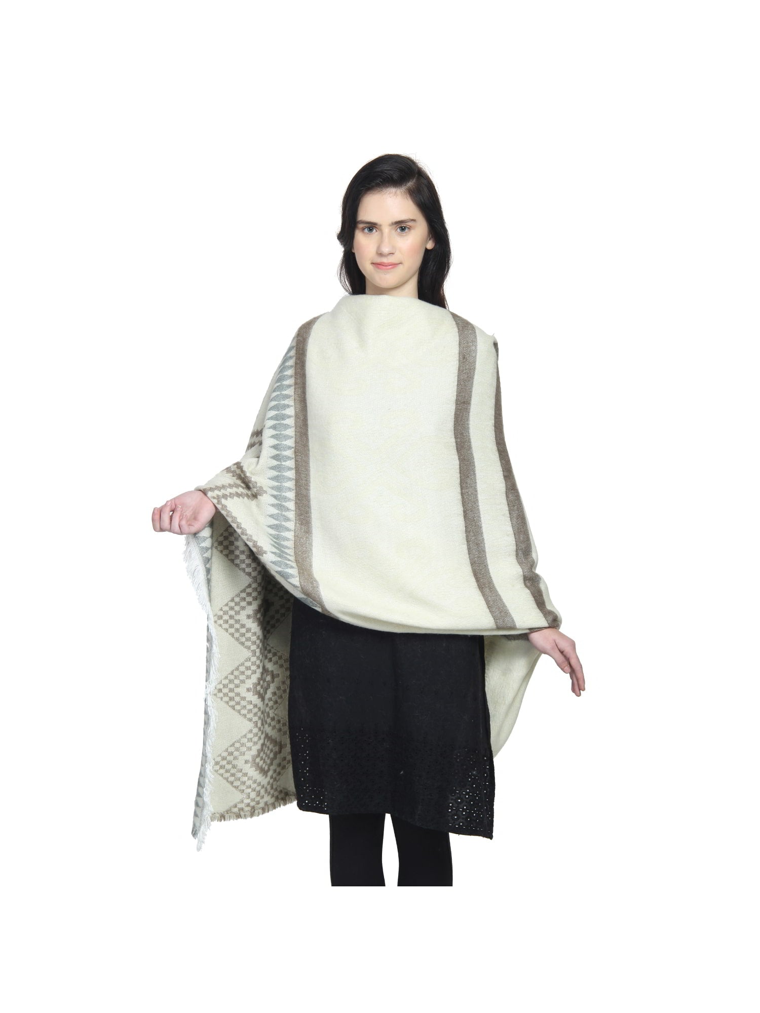 Geometric & Striped Wool Shawl
