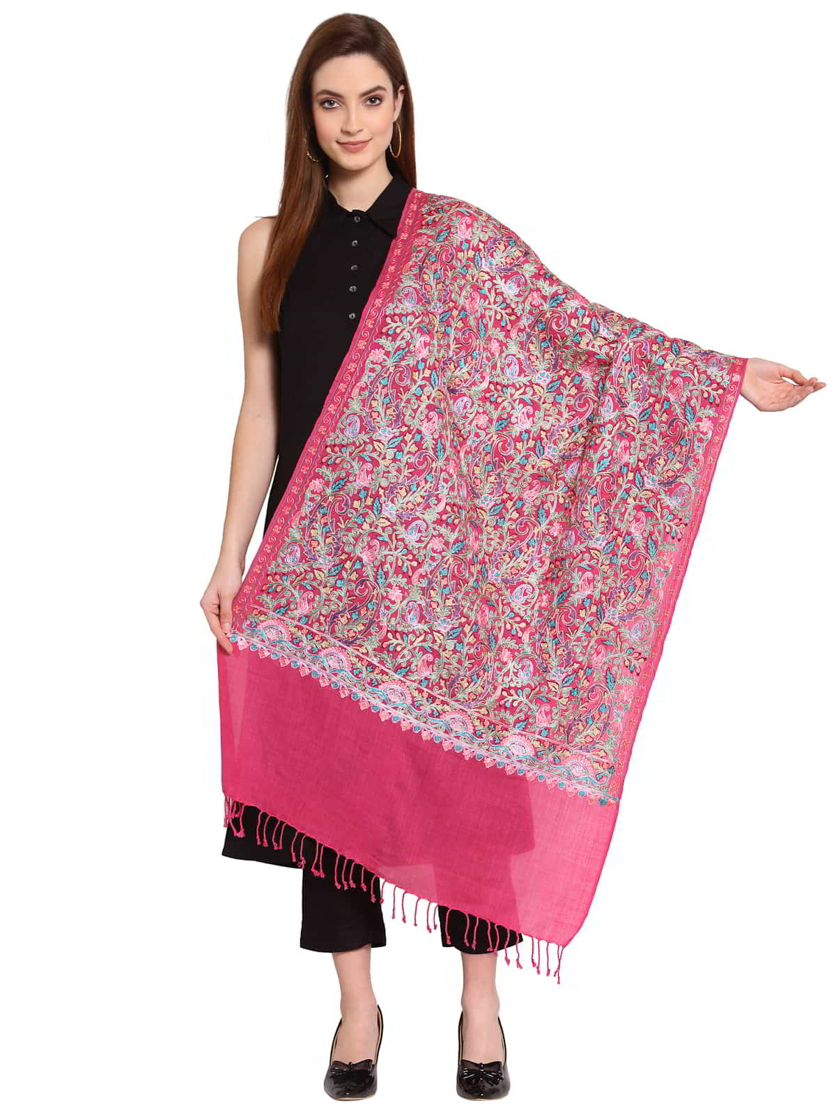 Paisley Embroidered Wool Shawl