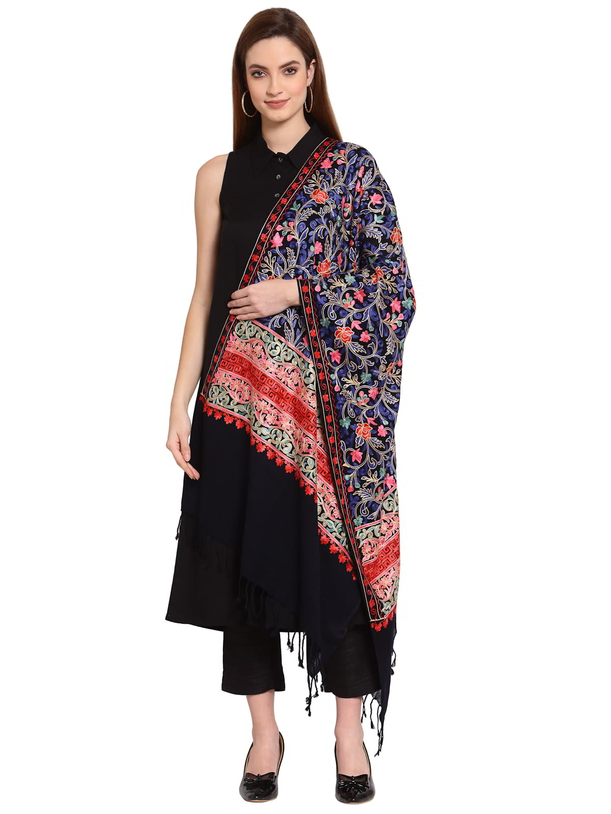 Floral Embroidered Wool Shawl