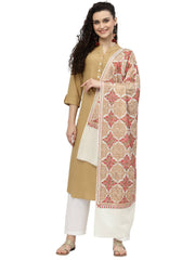 Crewel Geometric Embroidered Wool Shawl