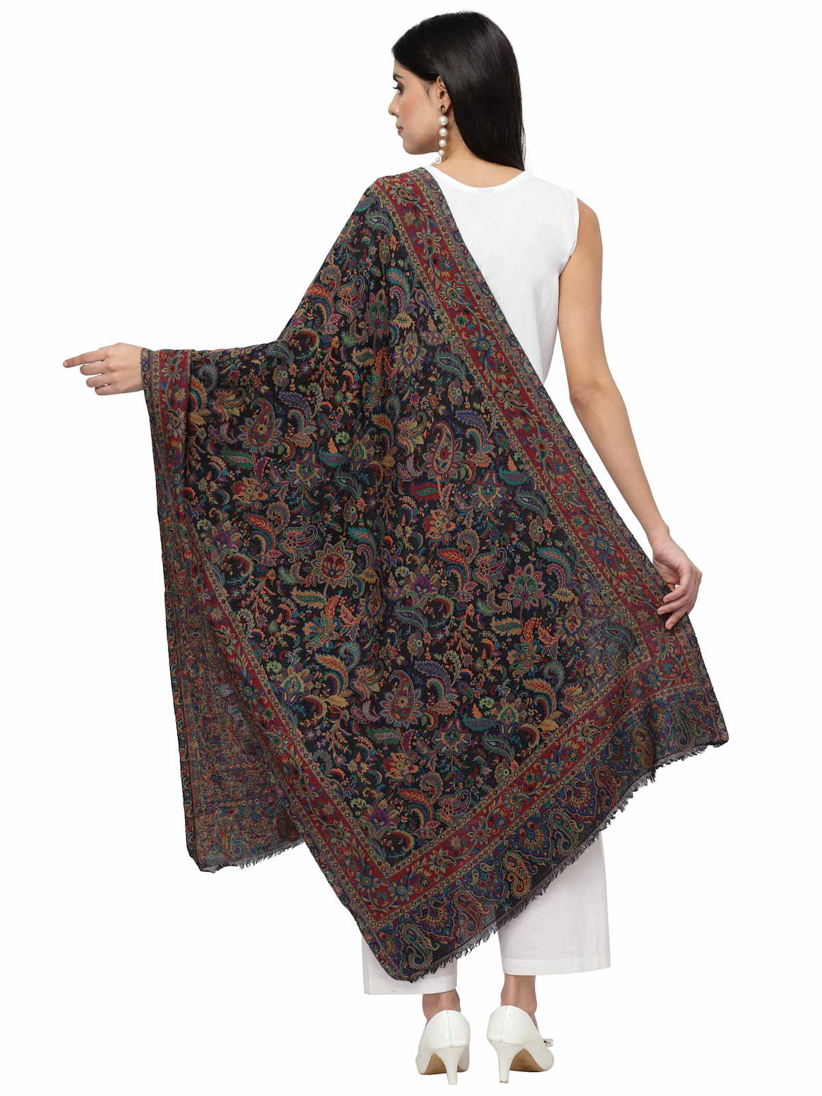 Lush Paisely Woven Design Wool Shawl