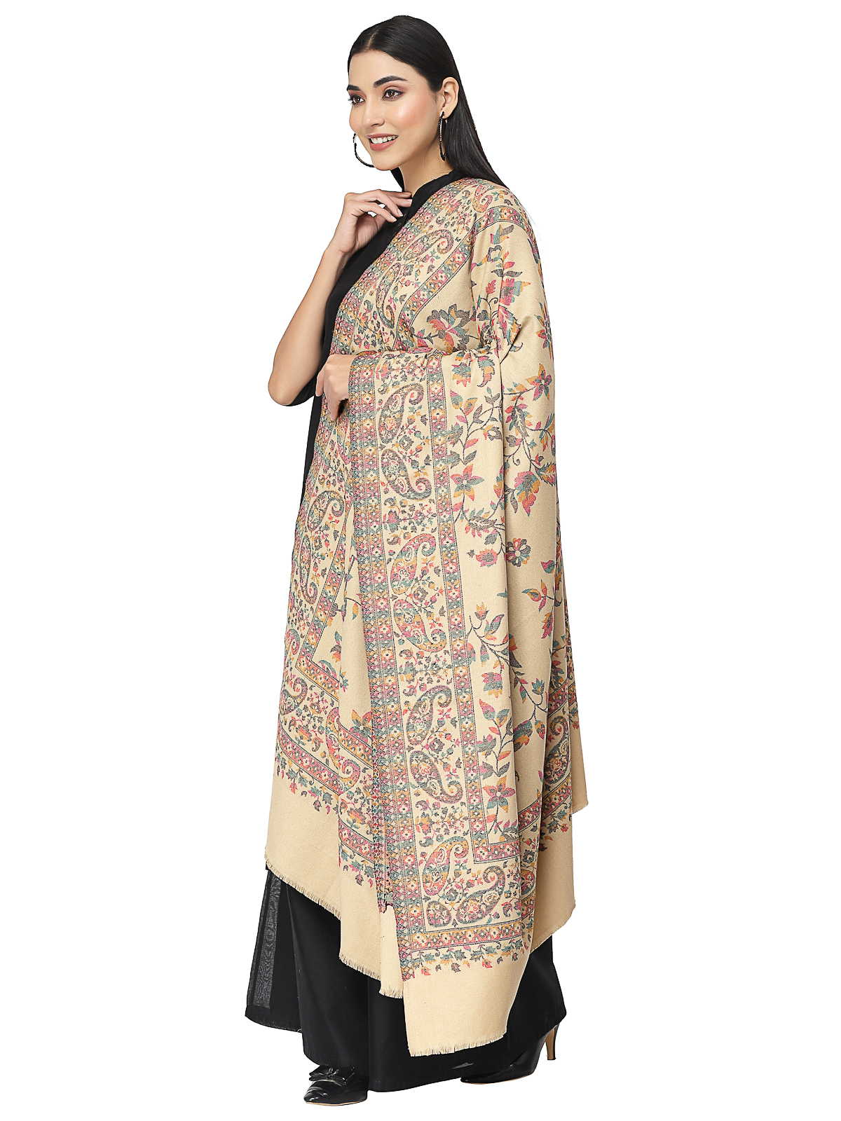 Lush Kaani Reversable Floral Paisely Polyester Modal Shawl