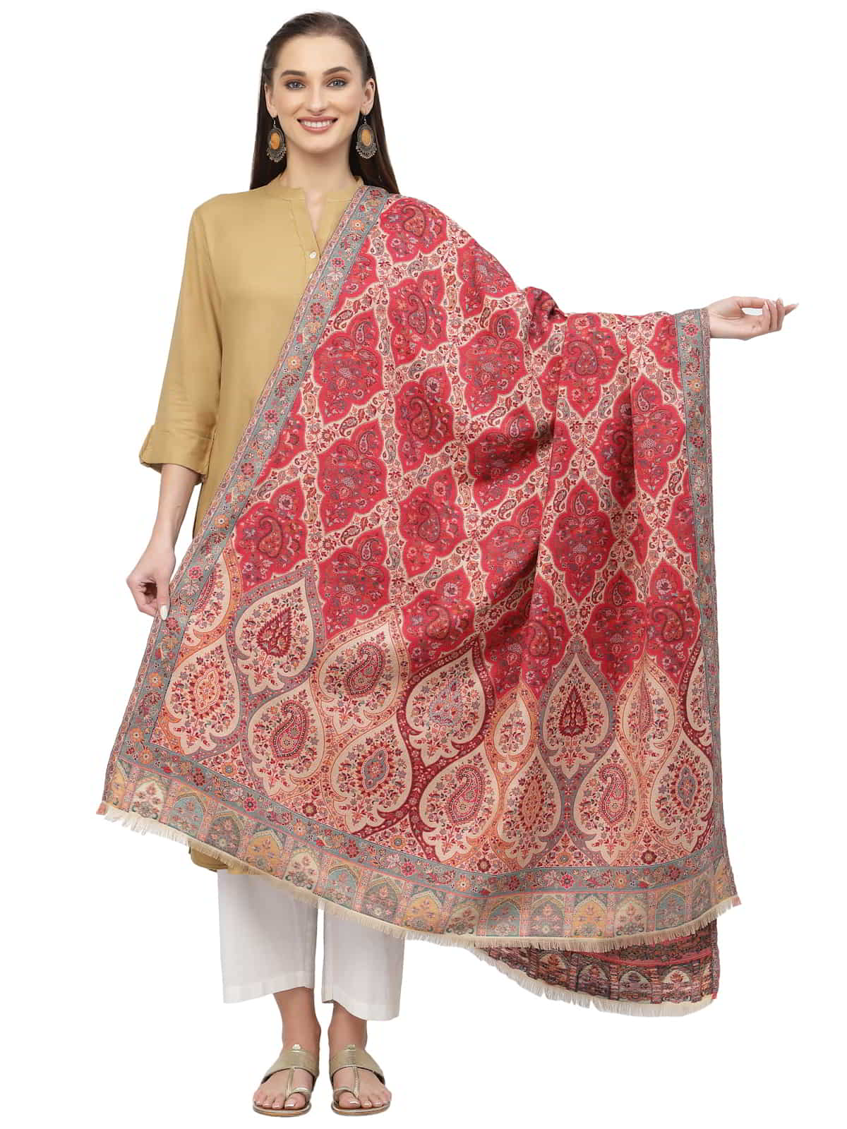 Paisan Double Beam Kaani Floral Polyester Modal Shawl